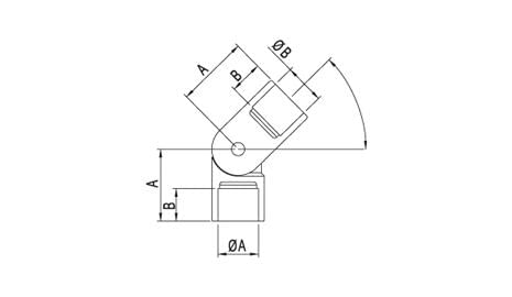 Esquema conector regulable exterior inox para tubos transversales barandilla